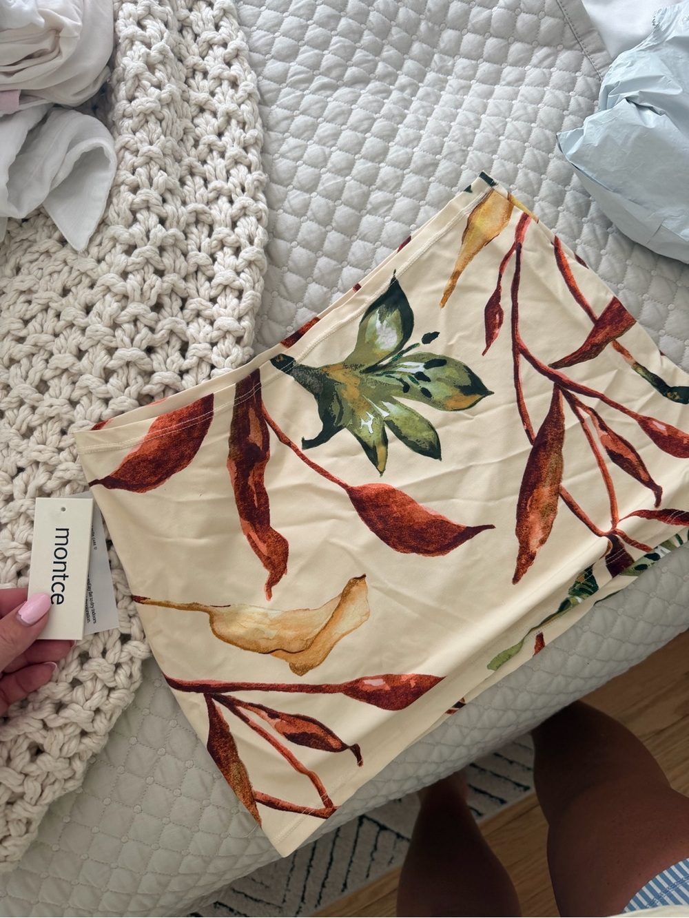 Montce Cream Floral-Leaf Mini Skirt with Rust & Green Accents